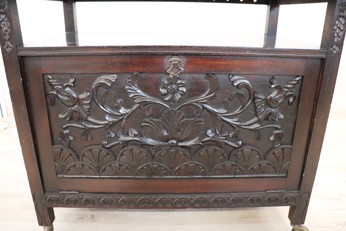 Bar Cart On Wheels In Beech Wood, Early 20th Century-photo-5