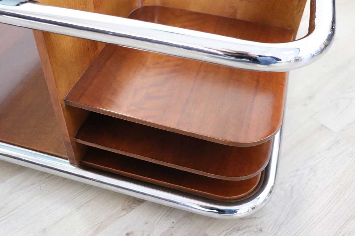 Square Coffee Table In Walnut, Glass And Chrome, 1970s-photo-3