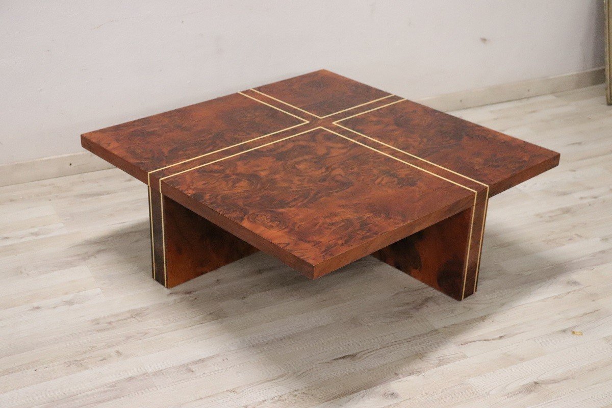 Square Coffee Table In Walnut Burl, 1970s-photo-2