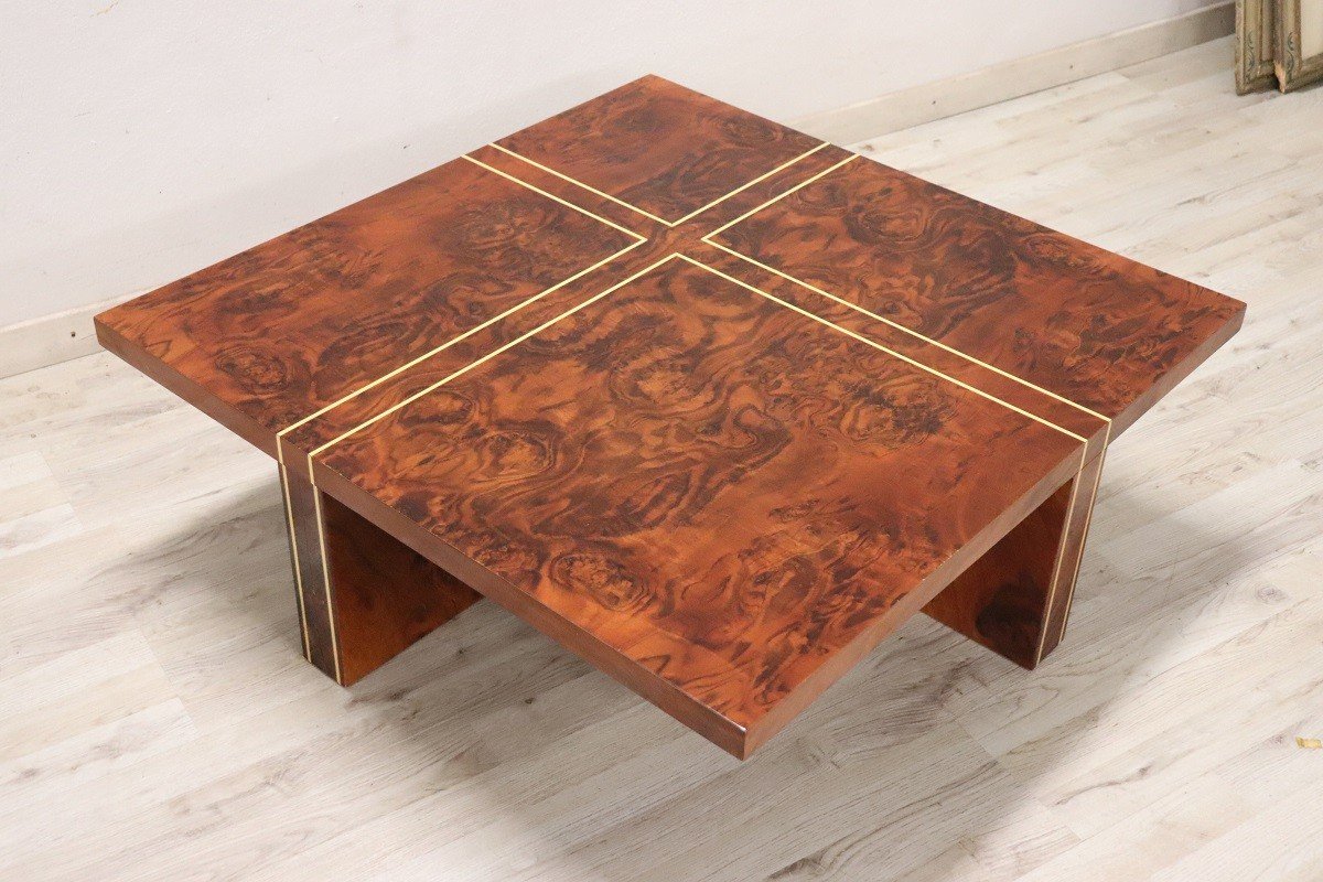 Square Coffee Table In Walnut Burl, 1970s-photo-3