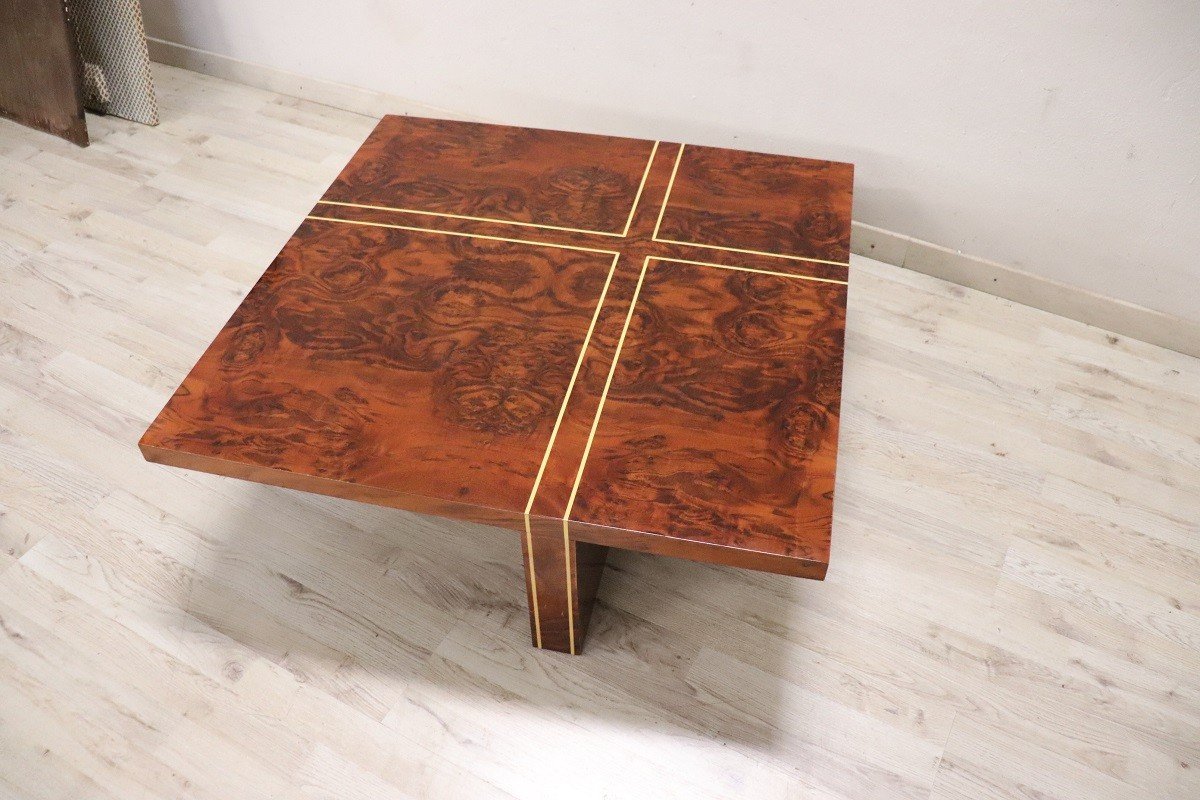 Square Coffee Table In Walnut Burl, 1970s-photo-4