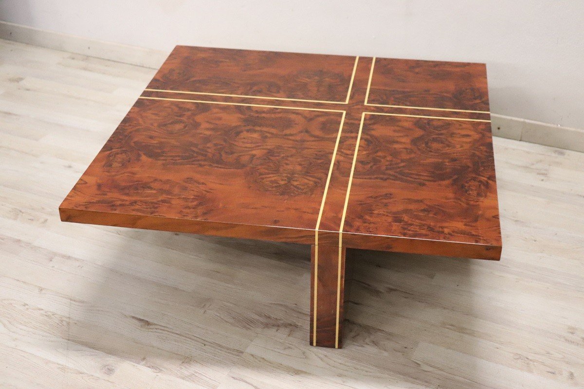 Square Coffee Table In Walnut Burl, 1970s-photo-1