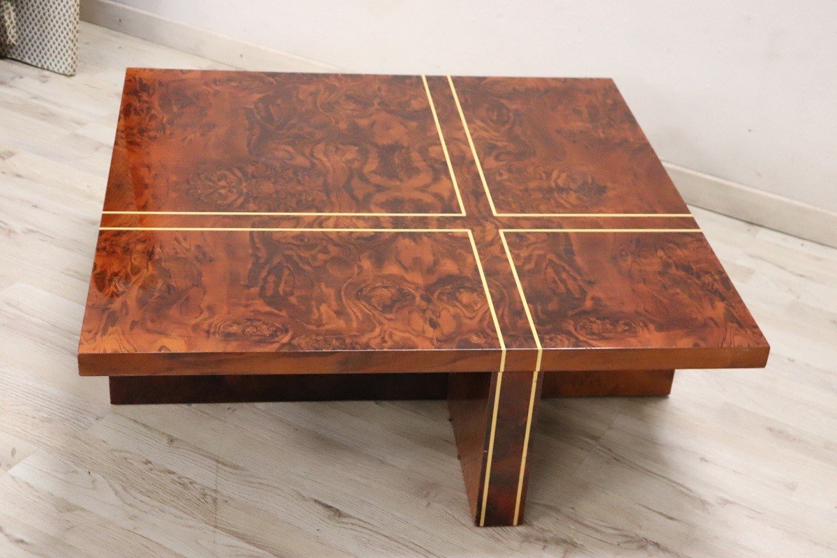 Square Coffee Table In Walnut Burl, 1970s-photo-2