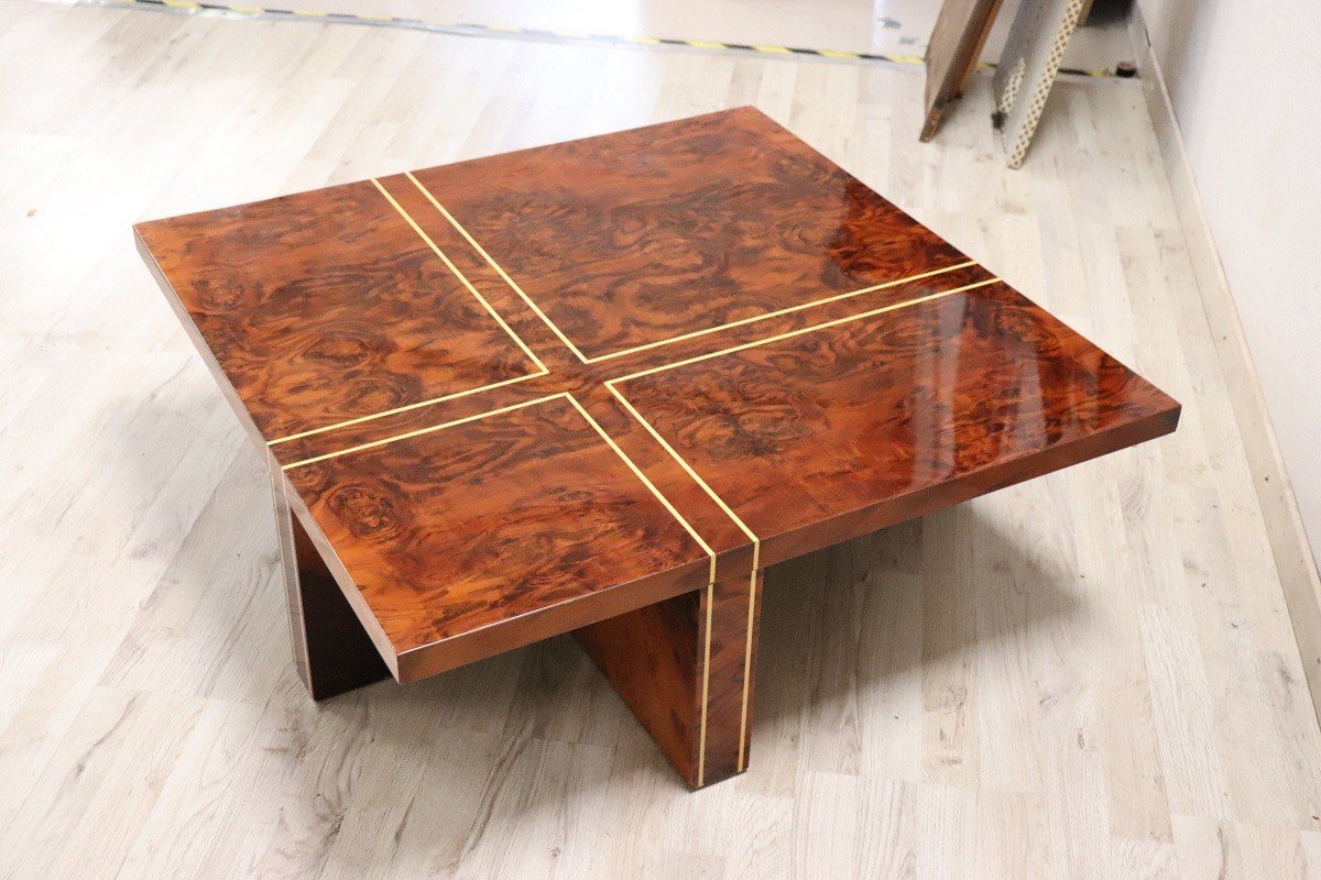 Square Coffee Table In Walnut Burl, 1970s-photo-4