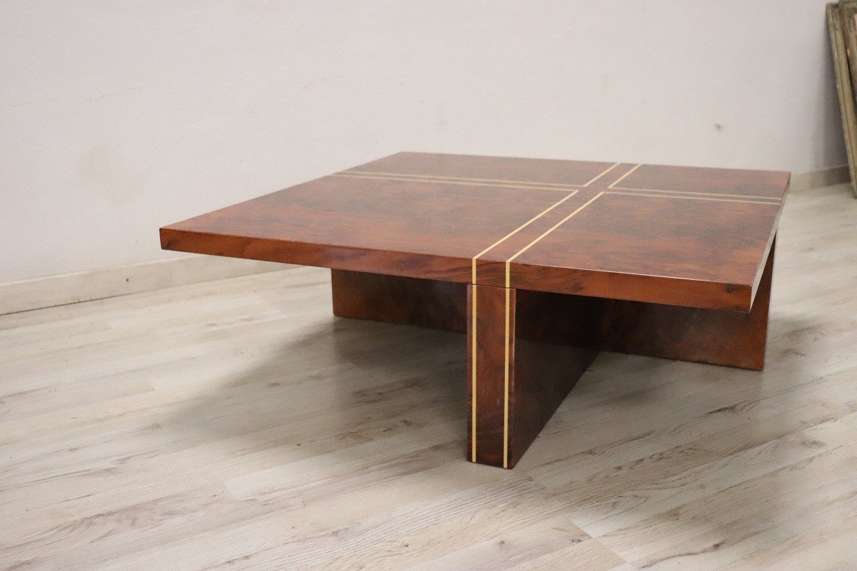 Square Coffee Table In Walnut Burl, 1970s-photo-5