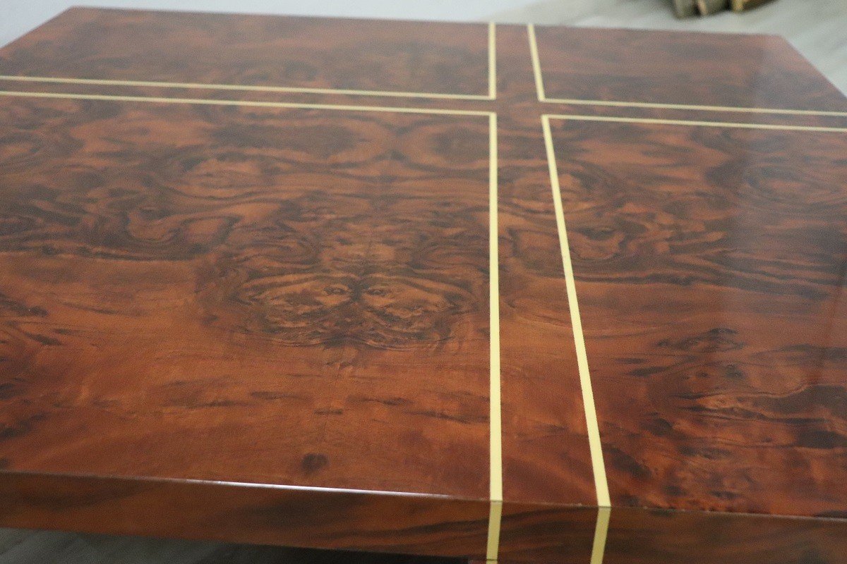 Square Coffee Table In Walnut Burl, 1970s-photo-6