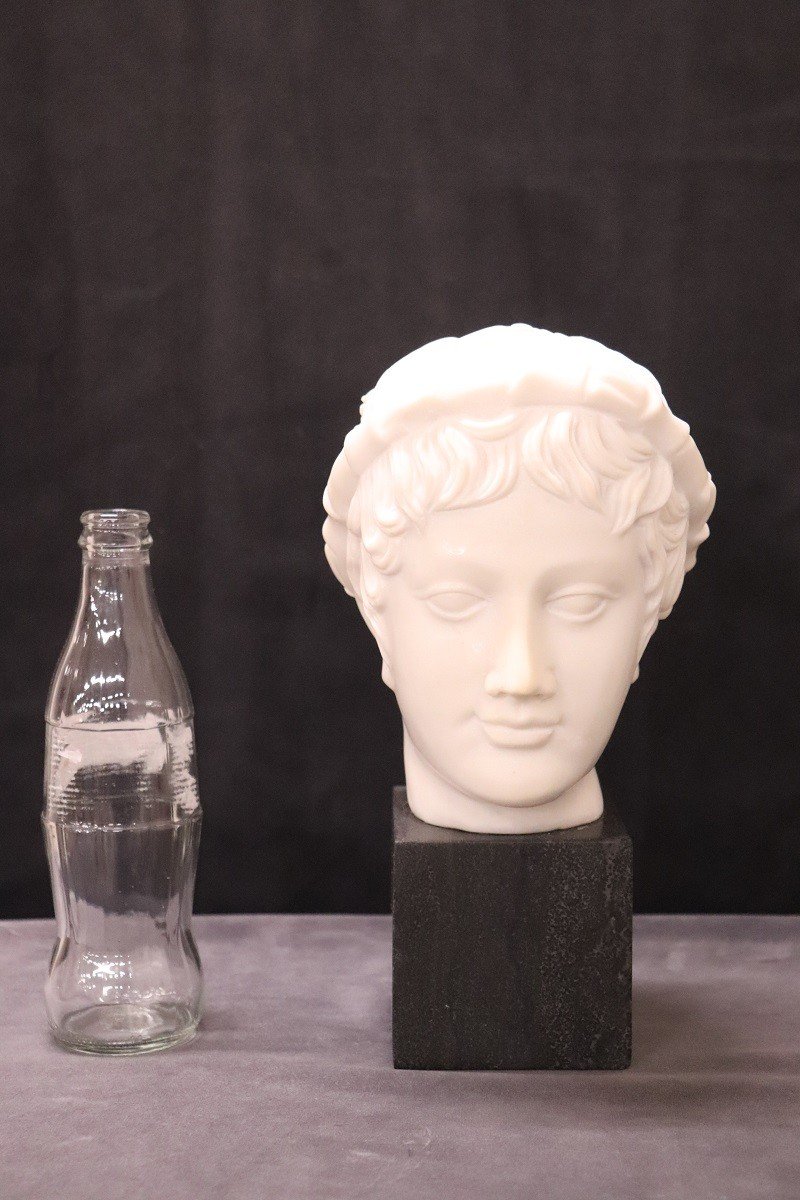 Head Of A Young Bacchus, White Marble Sculpture-photo-2