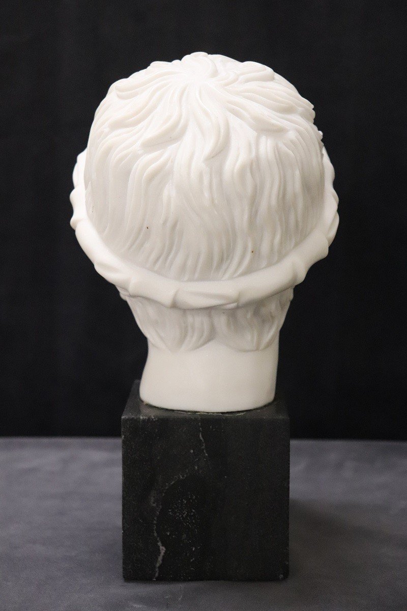 Head Of A Young Bacchus, White Marble Sculpture-photo-4