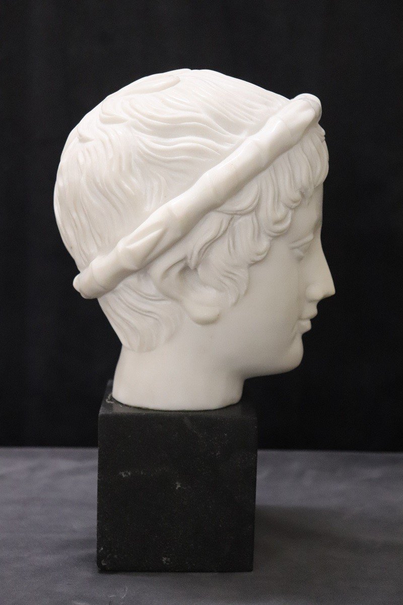 Head Of A Young Bacchus, White Marble Sculpture-photo-1