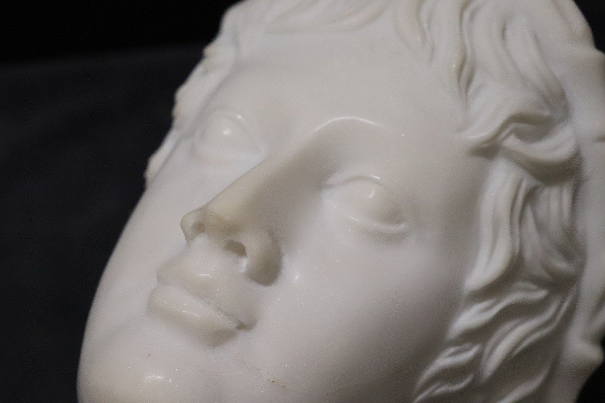 Head Of A Young Bacchus, White Marble Sculpture-photo-4