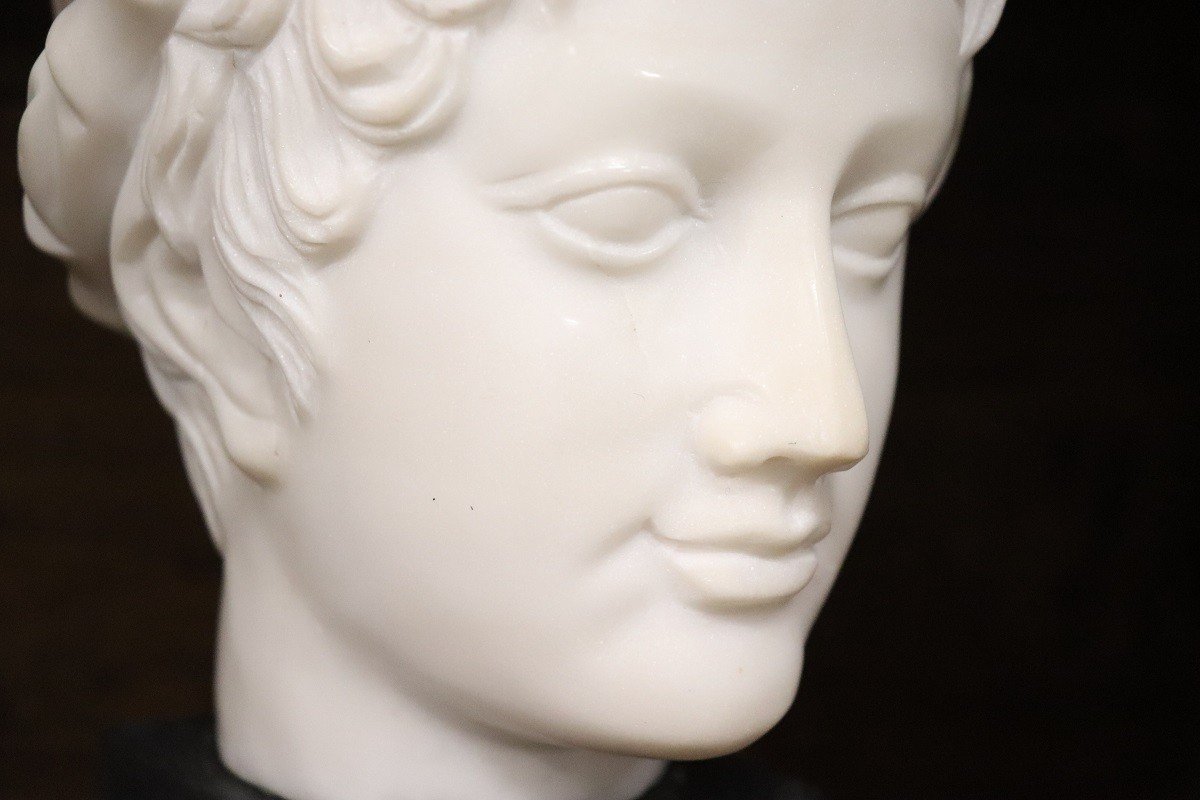 Head Of A Young Bacchus, White Marble Sculpture-photo-6