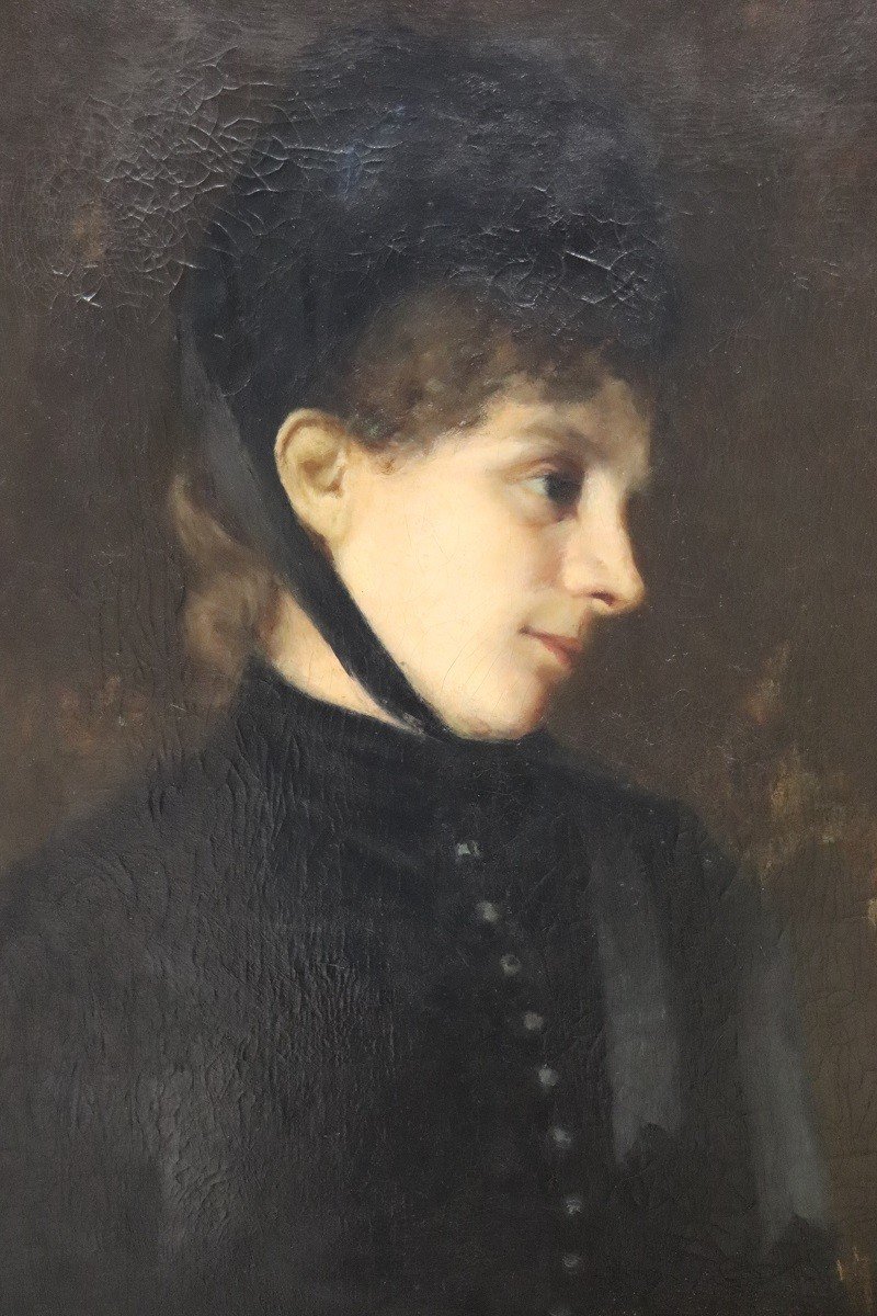 G. Puricelli, Portrait Of Woman, Oil On Canvas, 19th Century-photo-2