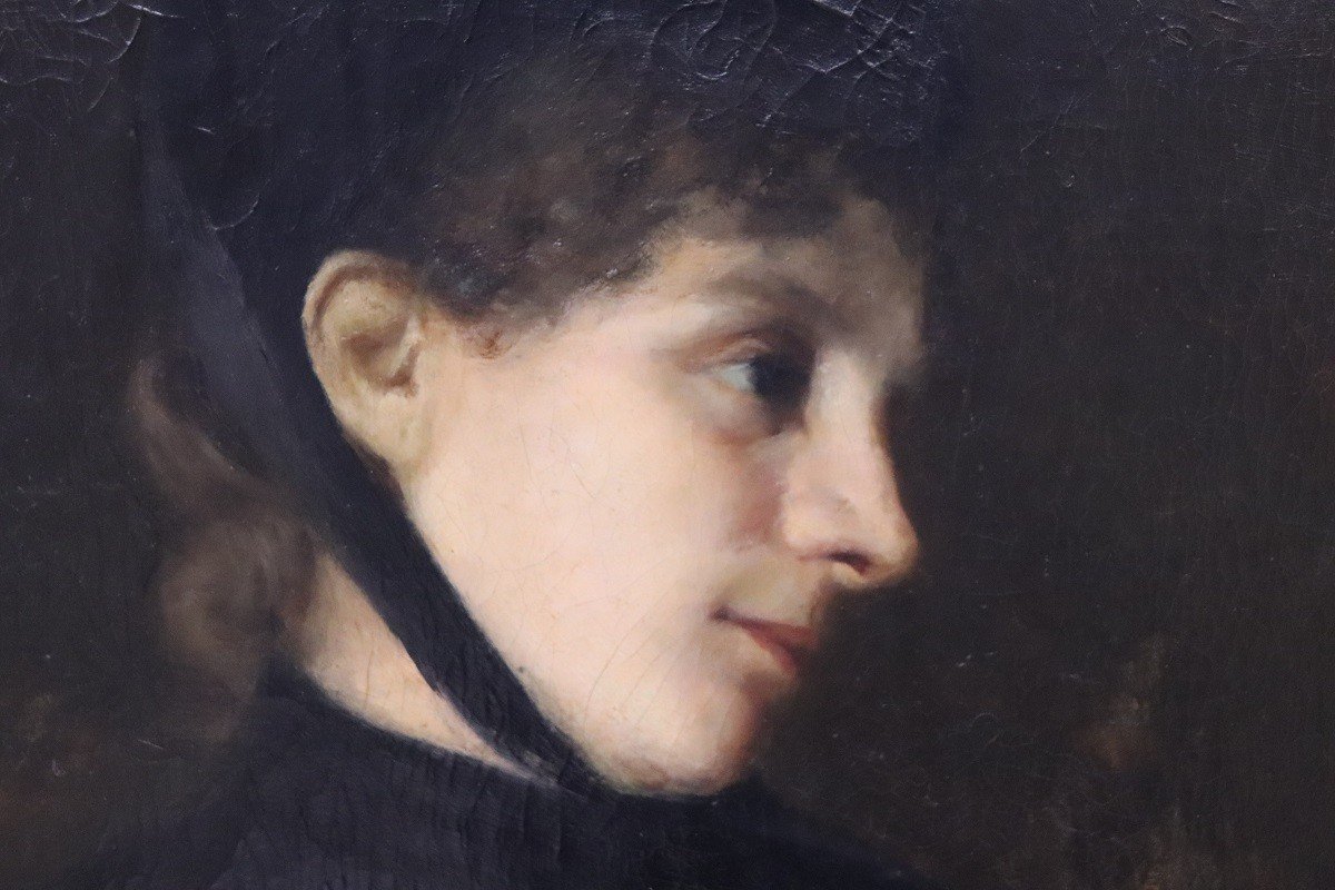 G. Puricelli, Portrait Of Woman, Oil On Canvas, 19th Century-photo-3