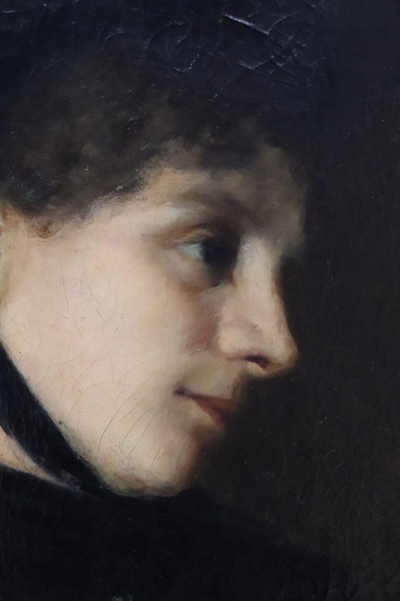 G. Puricelli, Portrait Of Woman, Oil On Canvas, 19th Century-photo-4