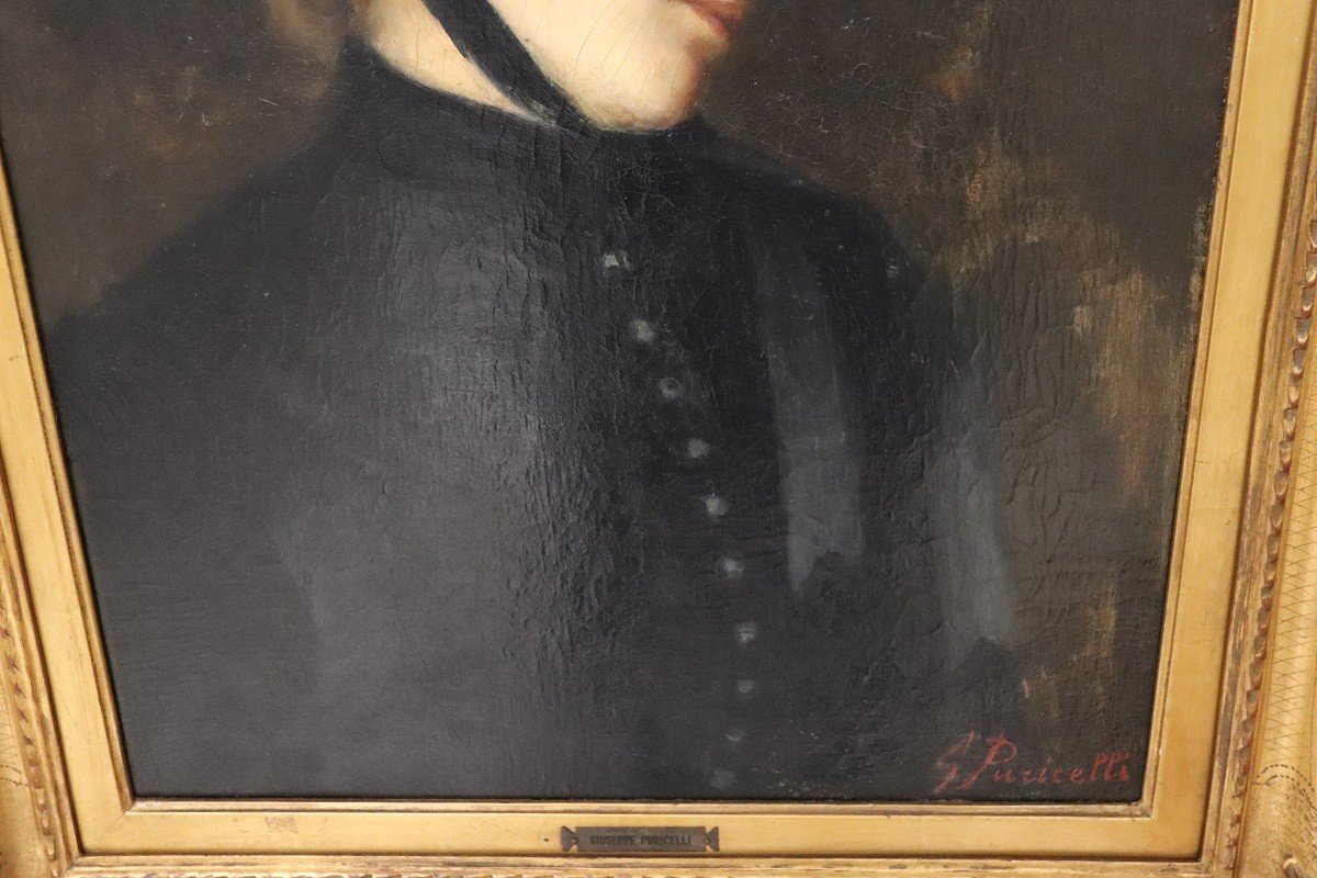 G. Puricelli, Portrait Of Woman, Oil On Canvas, 19th Century-photo-5