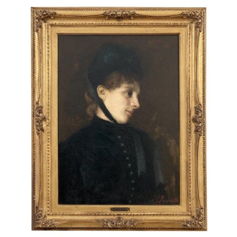 G. Puricelli, Portrait Of Woman, Oil On Canvas, 19th Century