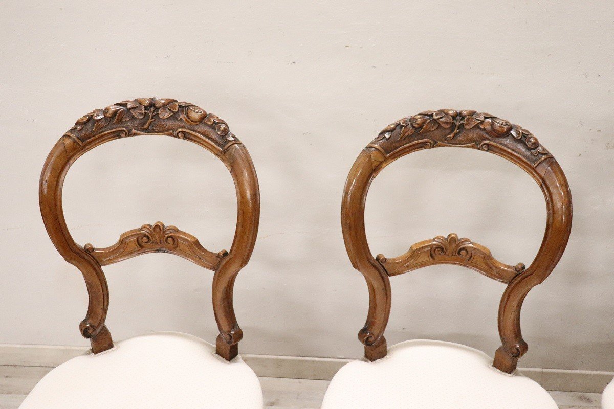 Dining Chairs In Carved Walnut, Mid-19th Century, Set Of 4-photo-2