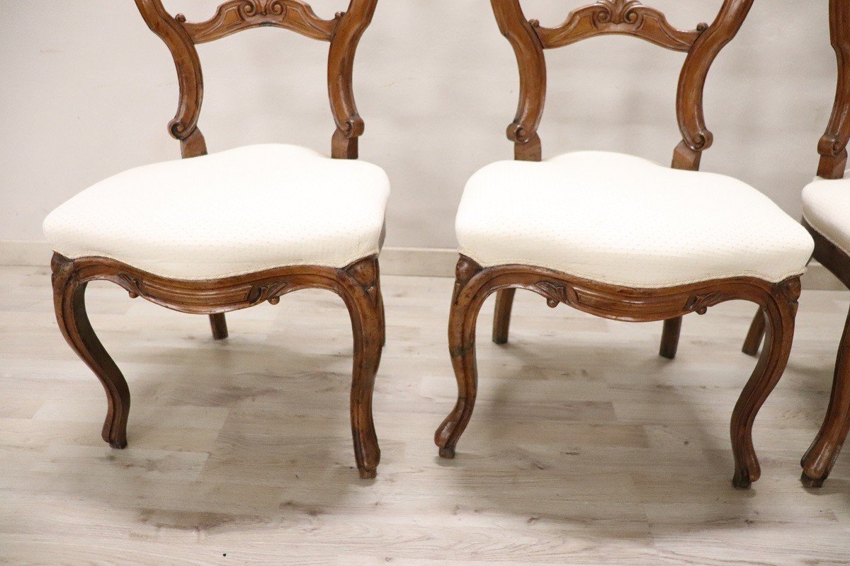 Dining Chairs In Carved Walnut, Mid-19th Century, Set Of 4-photo-3