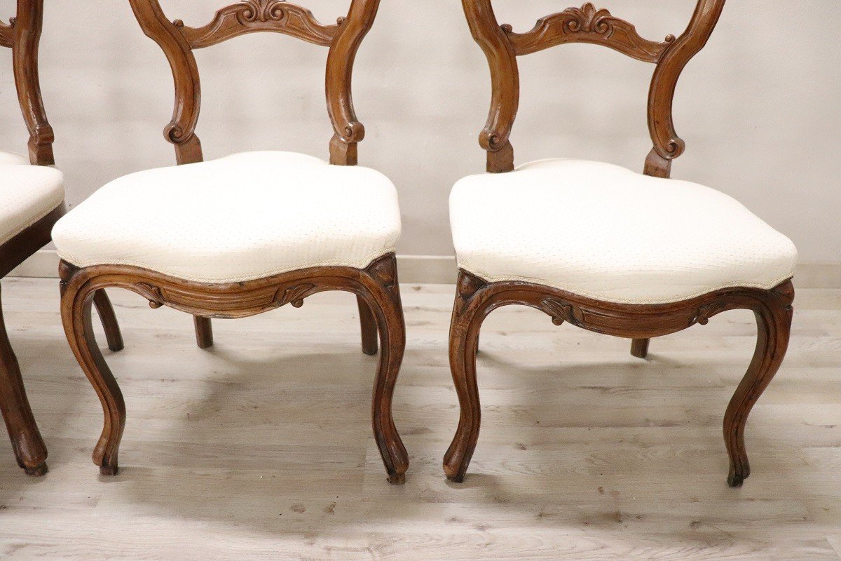 Dining Chairs In Carved Walnut, Mid-19th Century, Set Of 4-photo-1