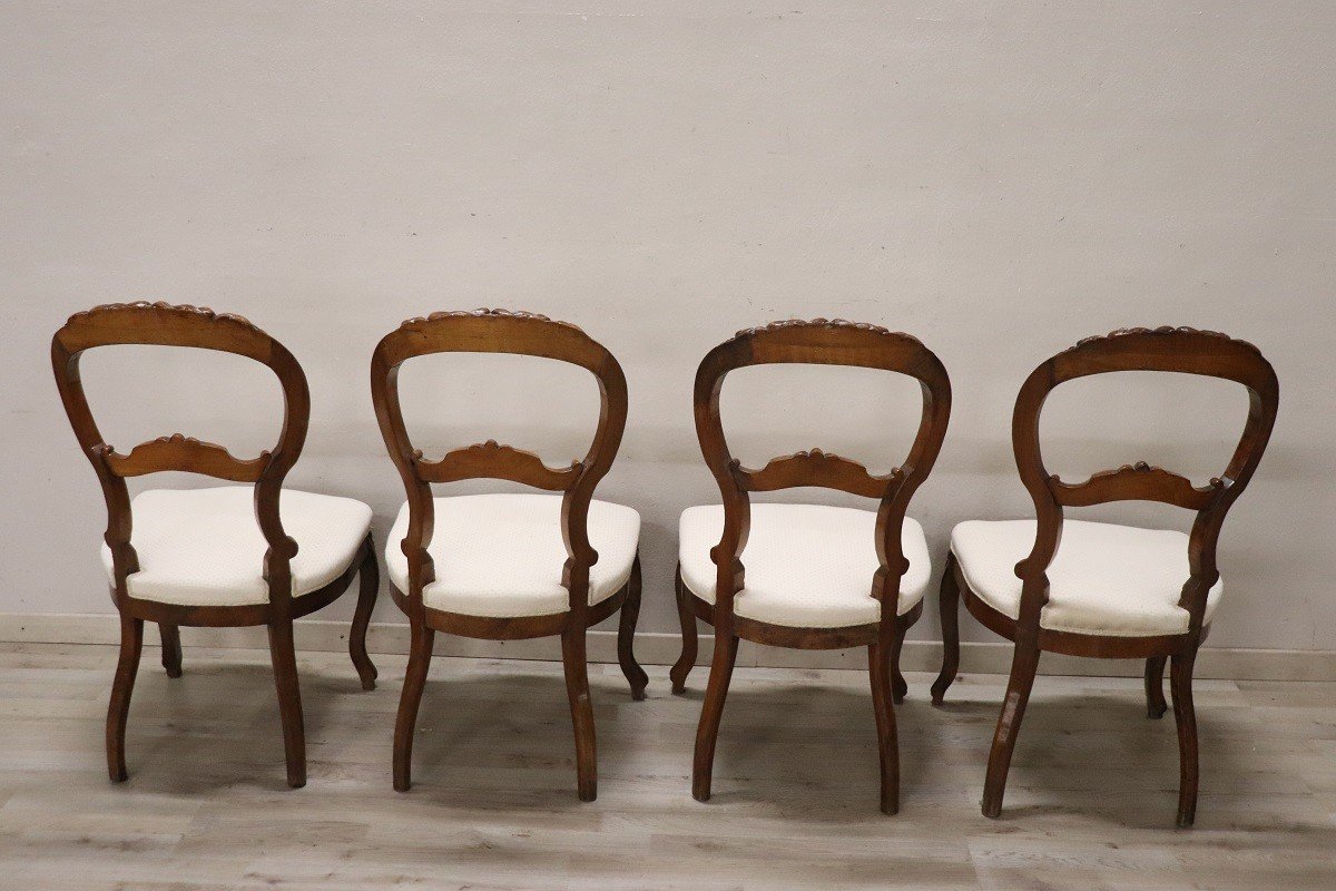 Dining Chairs In Carved Walnut, Mid-19th Century, Set Of 4-photo-6