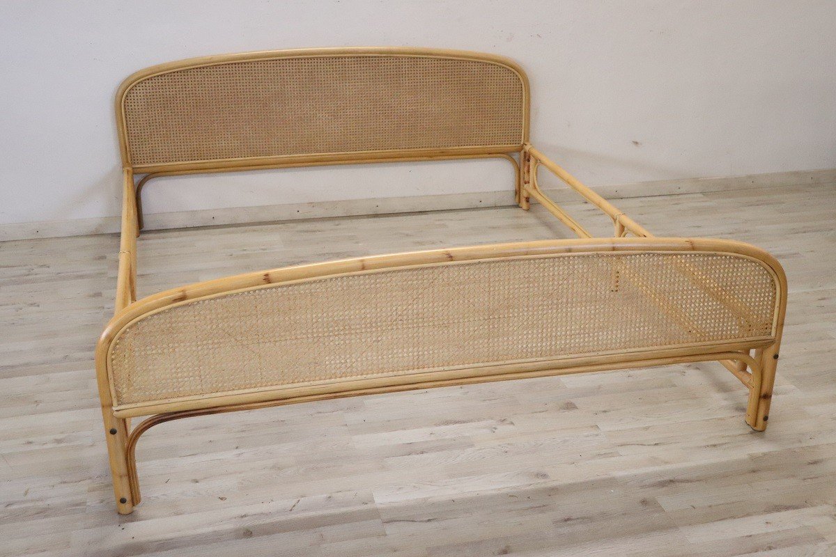 Vintage Double Bed In Bamboo And Vienna Straw, 1980s-photo-2