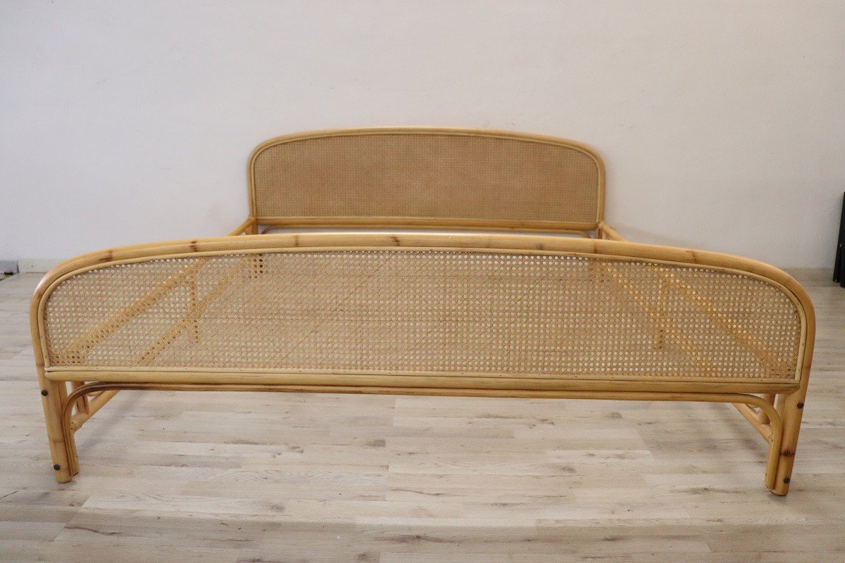 Vintage Double Bed In Bamboo And Vienna Straw, 1980s-photo-3