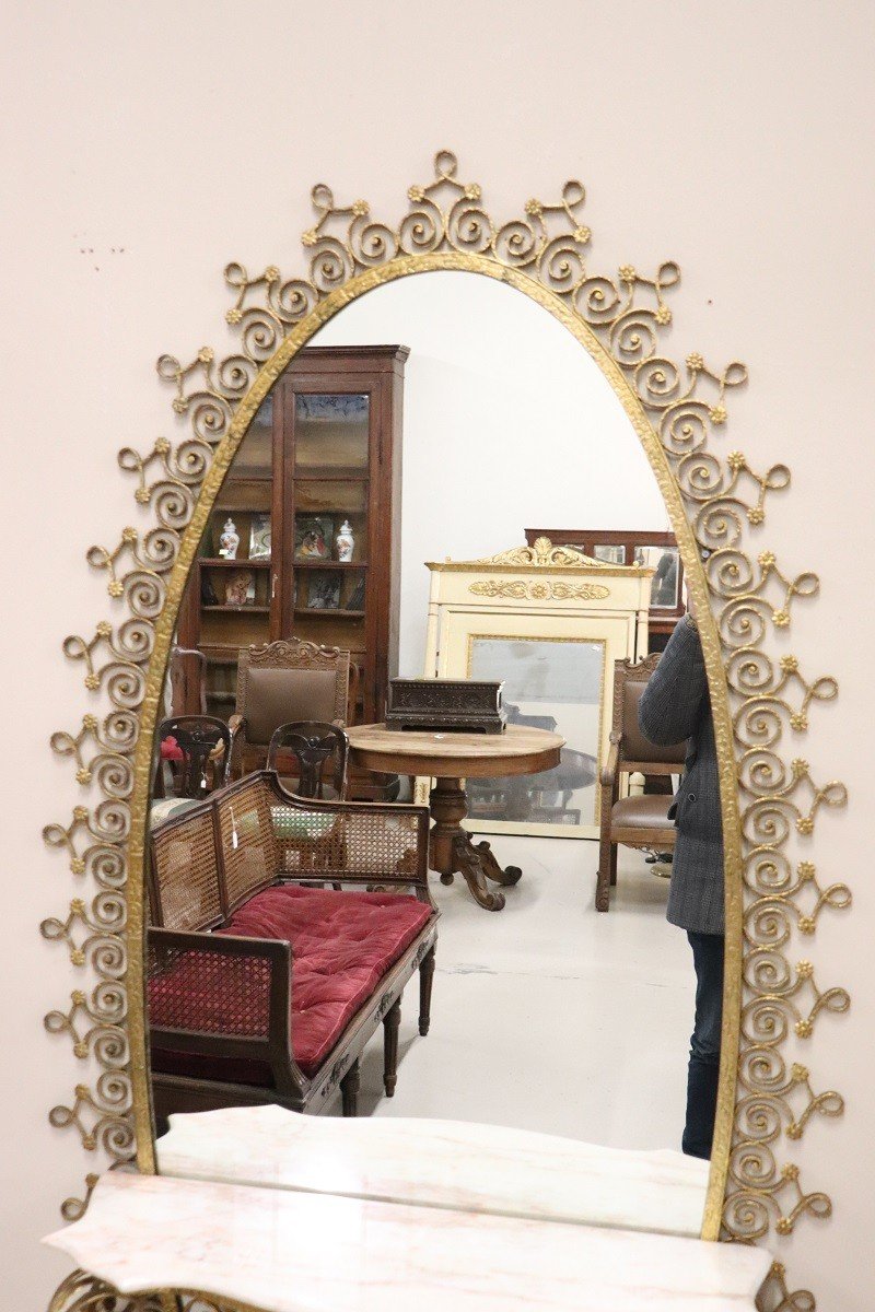 Grand Miroir En Fer Avec Table Consolle En Marbre Attribué à Pier Luigi Colli, 1950s-photo-3