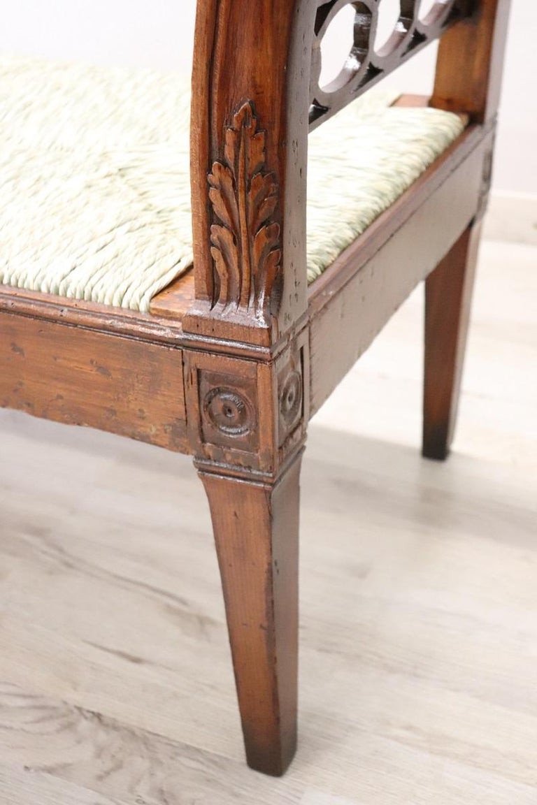 Antique Walnut Bench With Straw Seat-photo-2