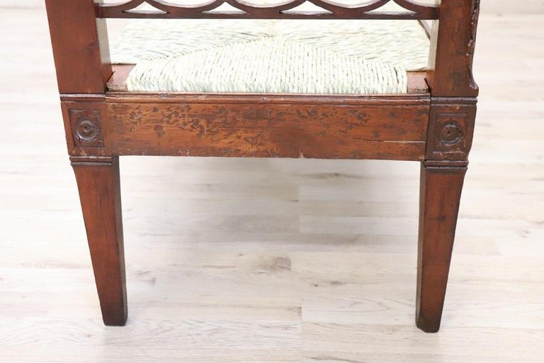 Antique Walnut Bench With Straw Seat-photo-6