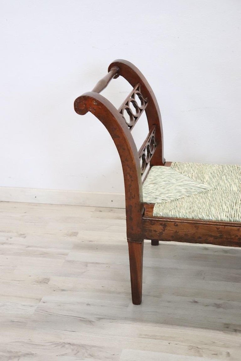 Antique Walnut Bench With Straw Seat-photo-8