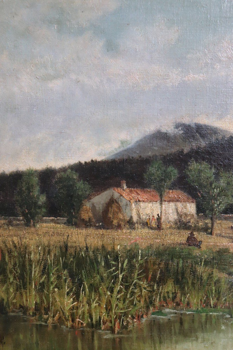 Artiste Italien, Paysage, Peinture à l'Huile Sur Toile, 19ème Siècle-photo-1