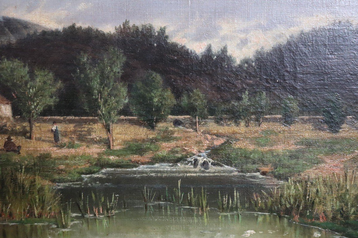 Artiste Italien, Paysage, Peinture à l'Huile Sur Toile, 19ème Siècle-photo-5