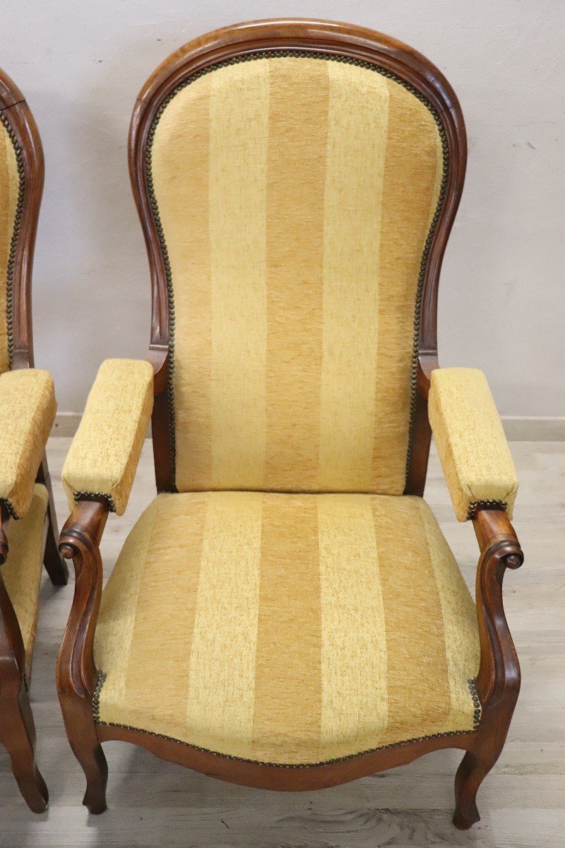 Set Of Upholstered Walnut Reclining Armchairs-photo-3