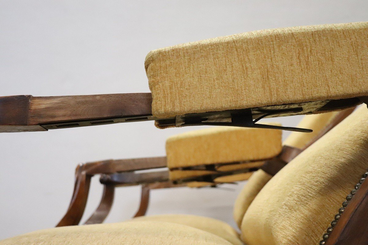 Set Of Upholstered Walnut Reclining Armchairs-photo-5