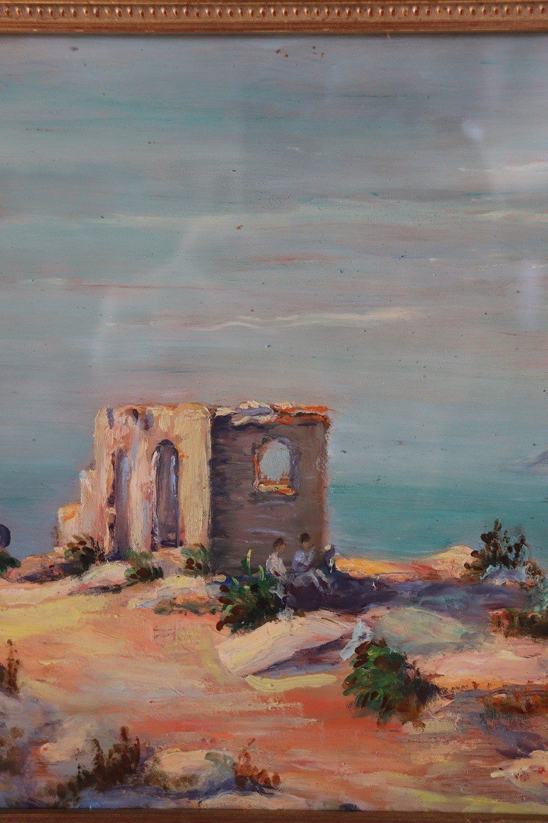 Cliff On The Sea Landscape, Oil Painting On Board-photo-3