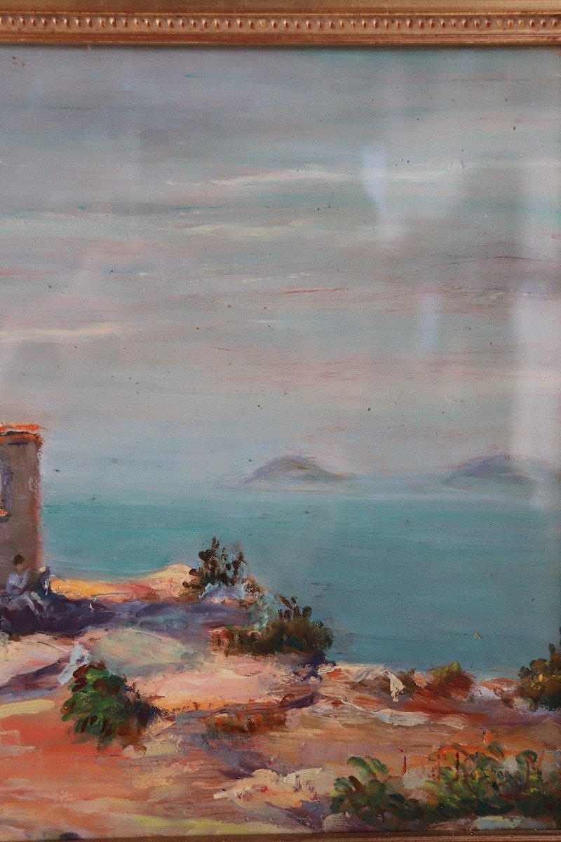 Cliff On The Sea Landscape, Oil Painting On Board-photo-4