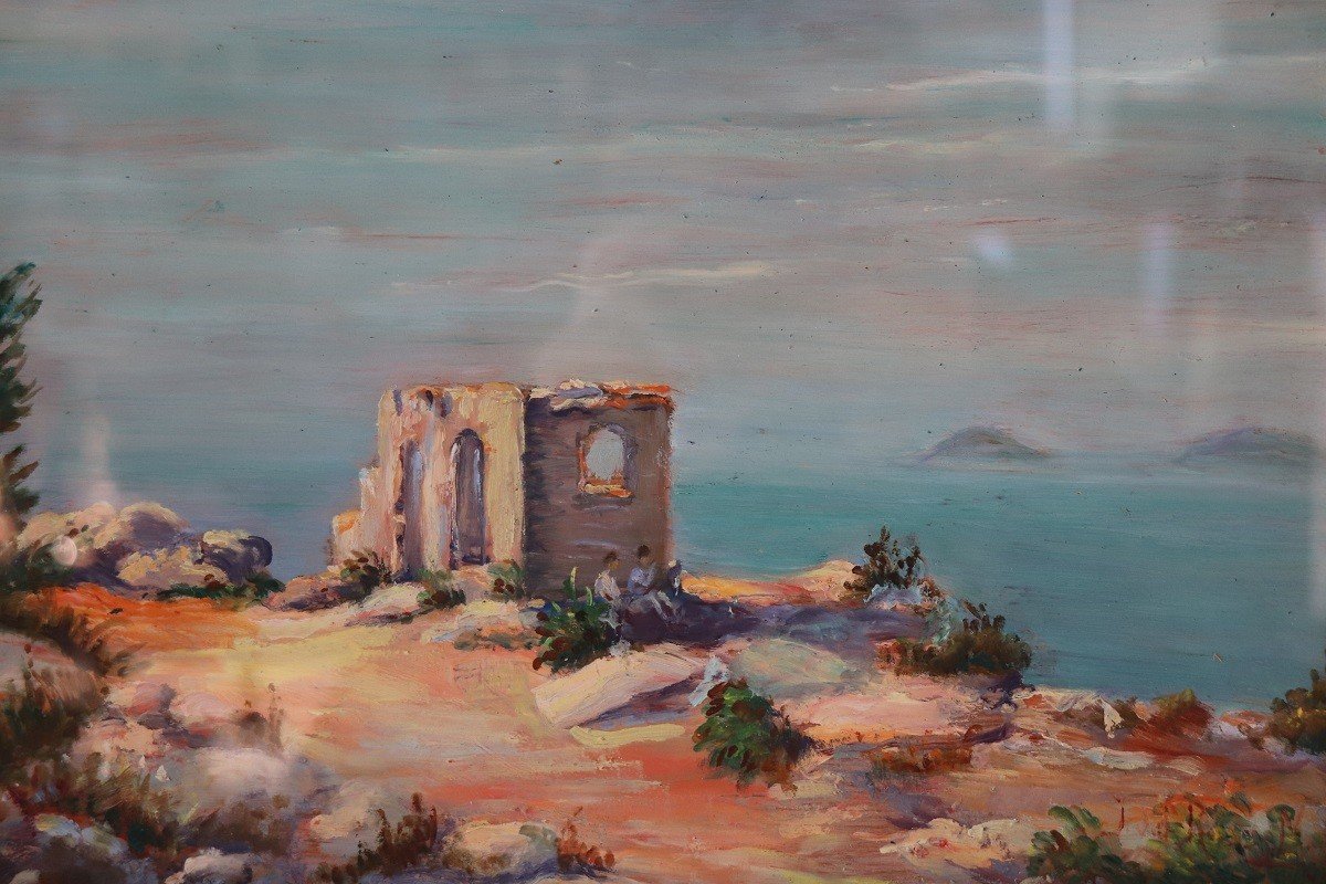 Cliff On The Sea Landscape, Oil Painting On Board-photo-3