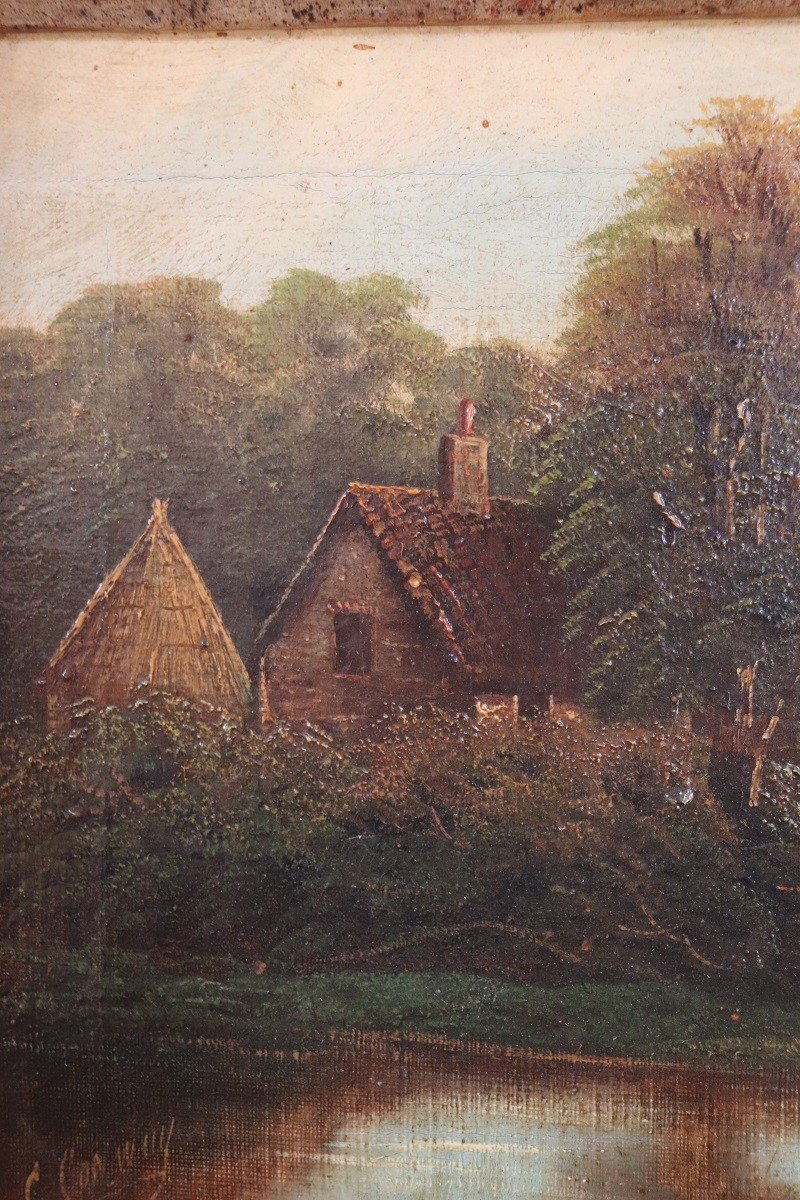 English Landscape, Oil Painting On Canvas, 19th Century-photo-3