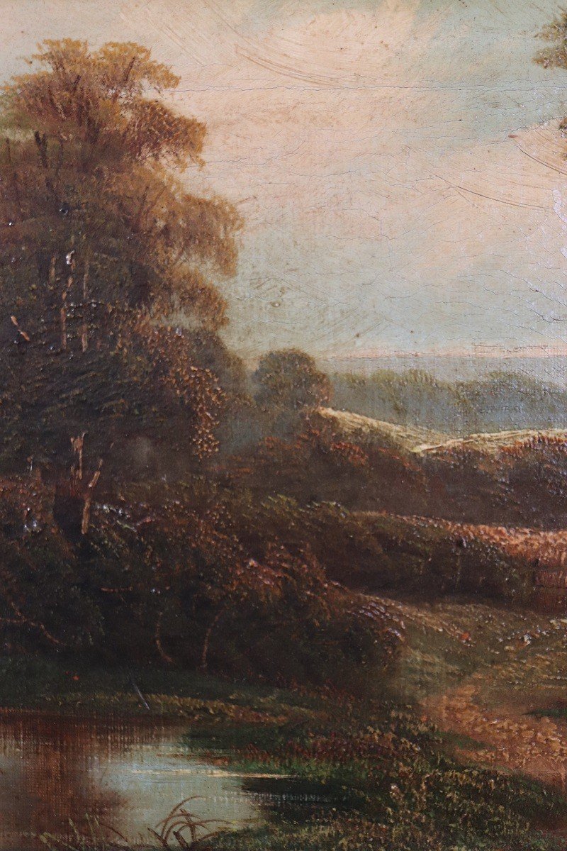 English Landscape, Oil Painting On Canvas, 19th Century-photo-4