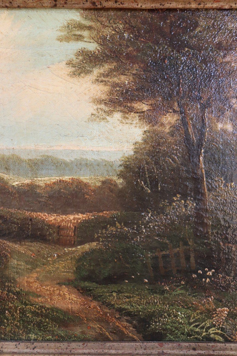 English Landscape, Oil Painting On Canvas, 19th Century-photo-1