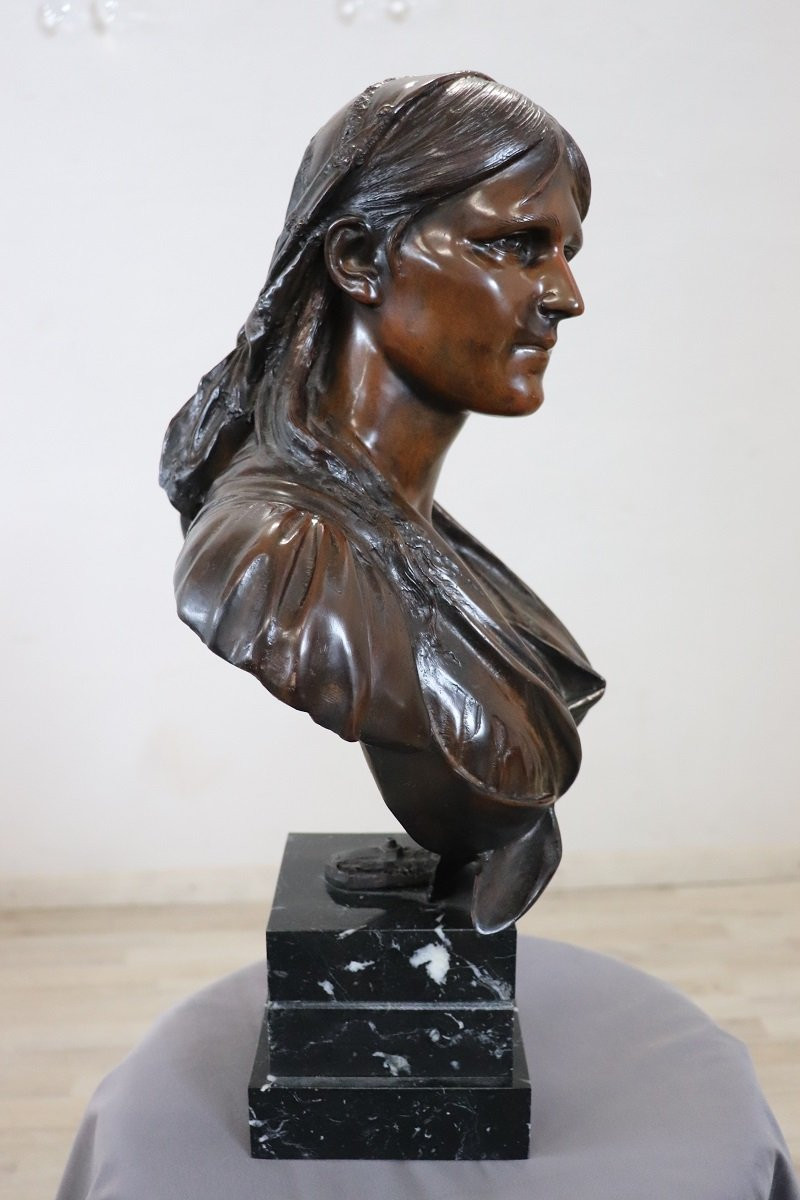 Buste De Jeune Femme, Sculpture Bronze-photo-3