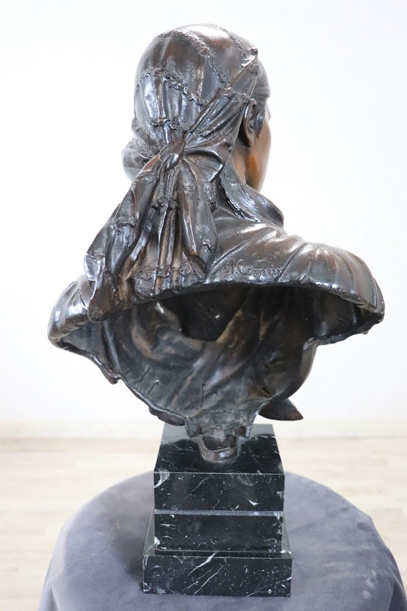 Buste De Jeune Femme, Sculpture Bronze-photo-4