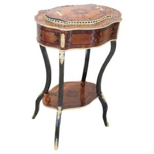 Late 19th Century Inlaid Wood And Golden Bronze Planter Table