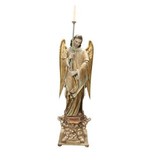 Large Antique Carved Wood Angel Sculpture