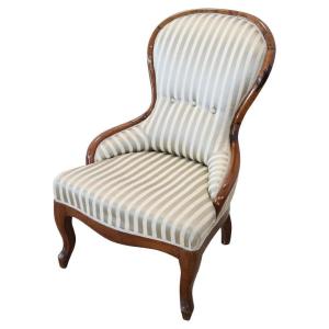 Antique Walnut Armchair With Silk Seat 19th Century