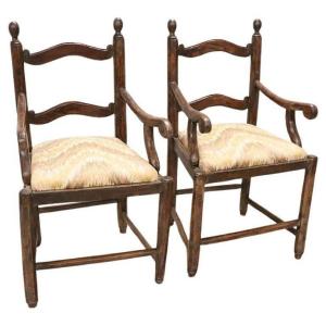 Armchairs In Walnut, 18th Century, Set Of 2