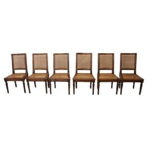 Antique Dining Chairs In Walnut And Vienna Straw, 18th Century, Set Of 6