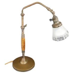 Lampe De Bureau Vintage En Laiton Et Verre