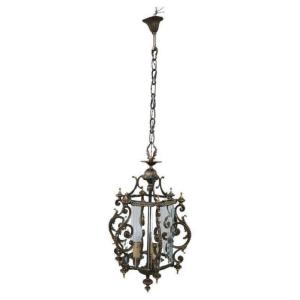 Lanterne Vintage En Bronze Et En Verre