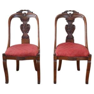 Early 19th Century Chairs In Carved Walnut, Set Of 2
